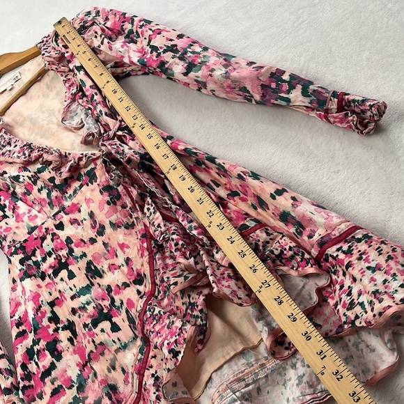 Rococo Sand M Mimi Wrap Dress Pink Watercolor Artsy Puffy Shoulder‎ 100% Cotton - Picture 13 of 16